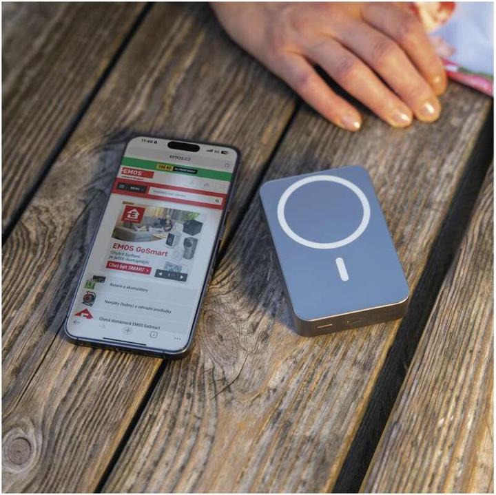 Actual product image Emos Powerbank WI 1046, 10 000 mAh, 20 W+Wireless, grey (10000 mAh, 20 W, 38.50 Wh)