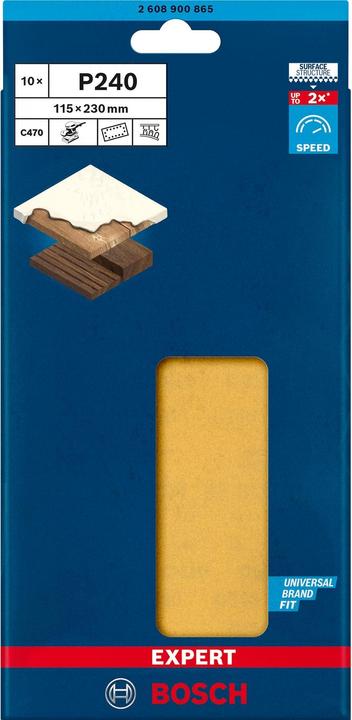 Immagine prodotto Bosch Professional Zubehör Expert C470 Carta vetrata con 14 fori per levigatrice orbitale, 115 x 230 mm, G 240, 10 pz. (240)