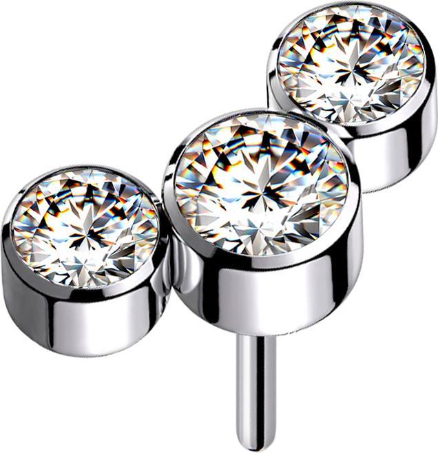 Produktbild Star Piercing Threadless silber drei Kristalle silber (ohne Messing, Titan G23)