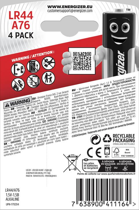 Produktbild Energizer LR44/A76 Specialty (4 Stk., LR44, 150 mAh)