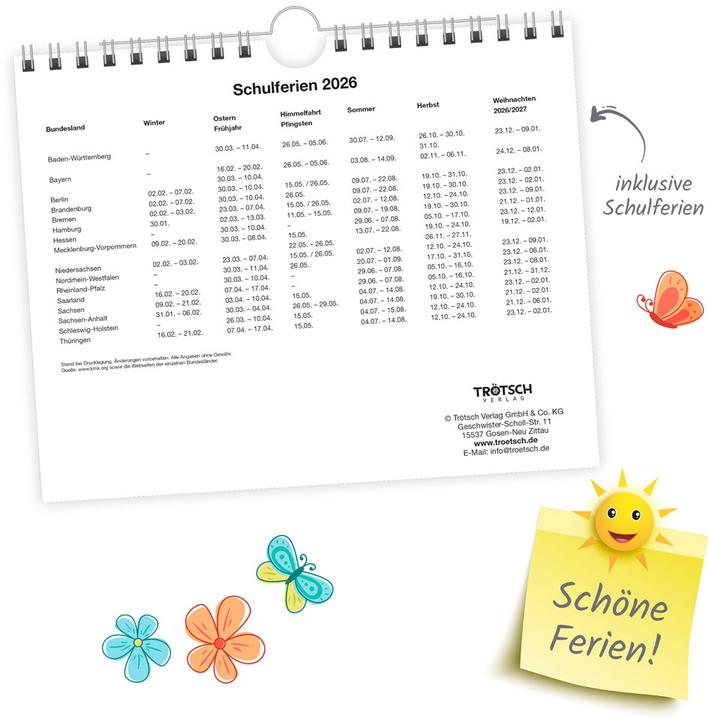 Actual product image Trtsch Notizkalender Querformat Notizkalender Blumen 2026 mit 12 Postkarten (20 x 16 cm, German)