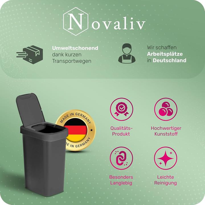 Produktbild Novaliv Sparset 5x Mülleimer 10L mit 2in1 Deckel, Klappdeckel & Schwingdeckel, Anti-Geruch Abfalleim (10 l)