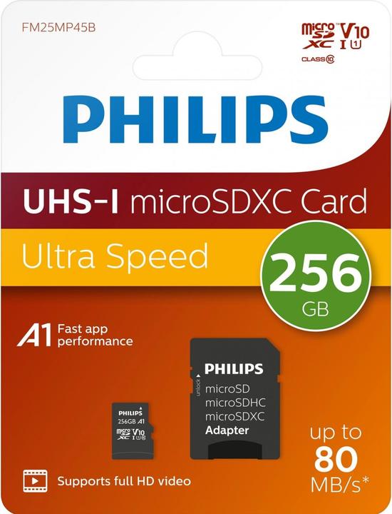 Actual product image Philips MicroSDXC Card (256 GB, microSDXC, U1, UHS-I)