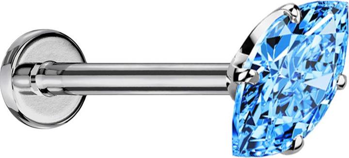 Actual product image Star Piercing Micro Threadless Labret silber mit Oval Kristall aqua gefasst (without brass, Titanium G23)