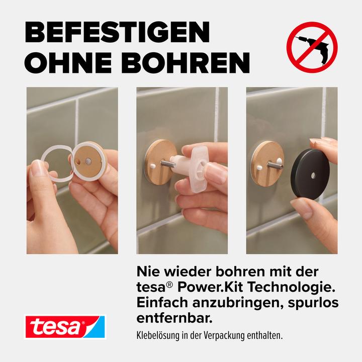 Produktbild tesa ALUXX BLACK Eck-Duschkorb inkl. Klebelösung ohne Bohren (17.5 x 17.5 x 34.5 cm)