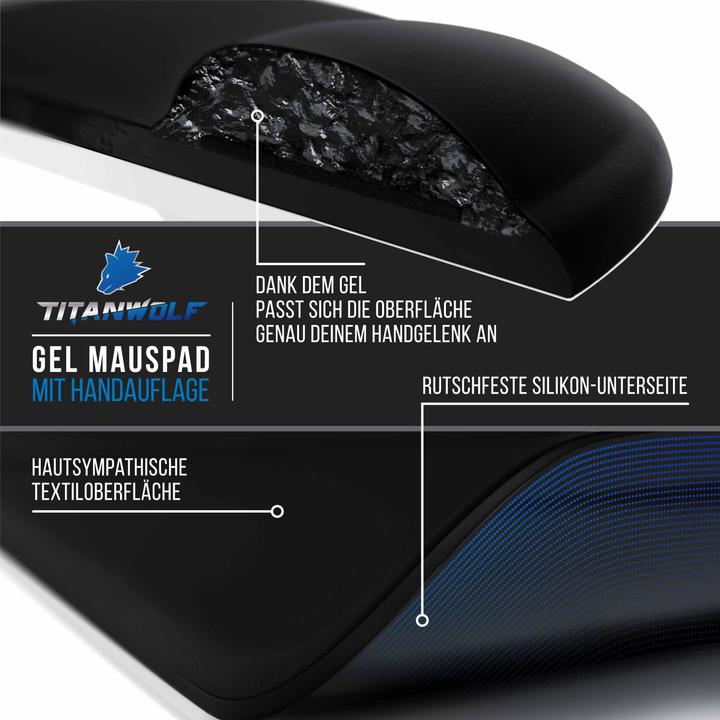 Produktbild Titanwolf 2x Mauspad, Gel Office Mausmatte mit Handgelenkpolster / Handgelenkauflage