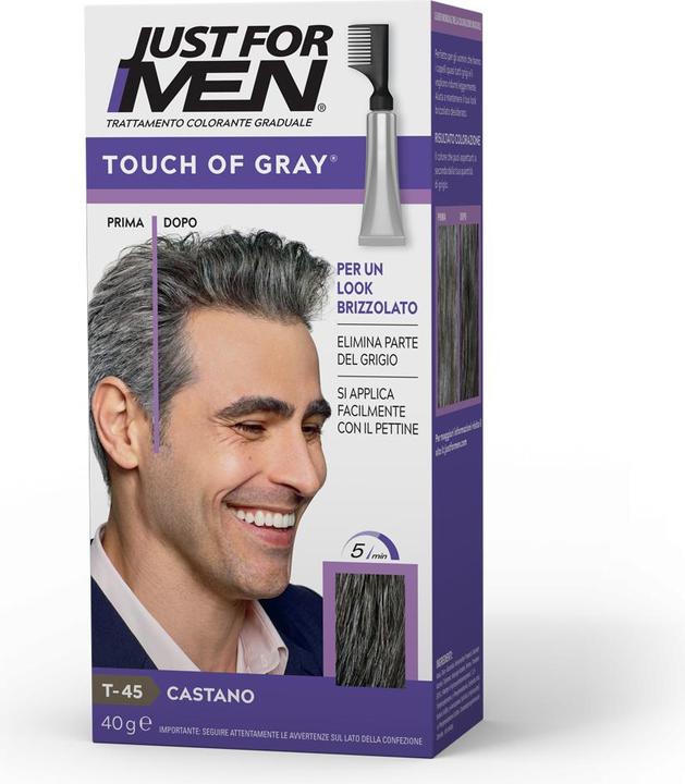 Immagine prodotto Just For Men T45 Touch Of Grey - Tinta per capelli castano scuro 40g (T-45)