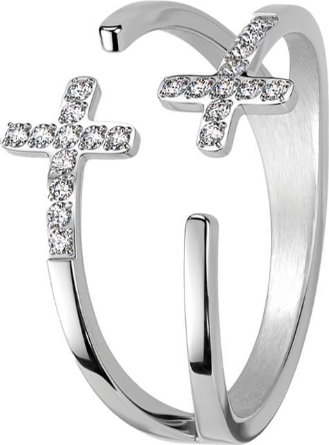 Actual product image Star Piercing Ring silver double cross crystals silver (61, 925 Silver)