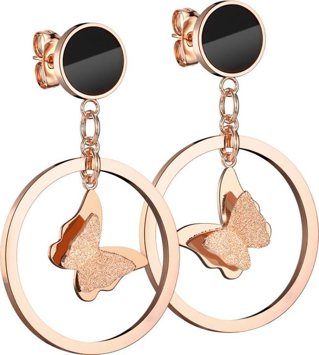 Star Piercing Ohrstecker rosegold Anhänger Ring mit Schmetterling (ohne Messing, Chirurgenstahl 316L)