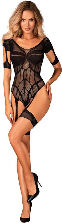 Actual product image Obsessive Mesh Bodystocking With Garter Design - Black (M/L)