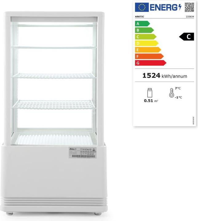 Energy Label Hendi Top refrigerated display cabinet 68 litres 452x406x(H)891mm - sc (68 l)