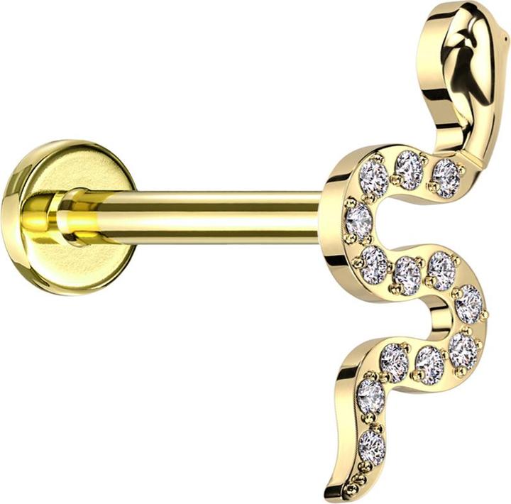 Star Piercing Micro Labret Innengewinde vergoldet Schlange vergoldet Kristalle silber (ohne Messing, Titan G23)