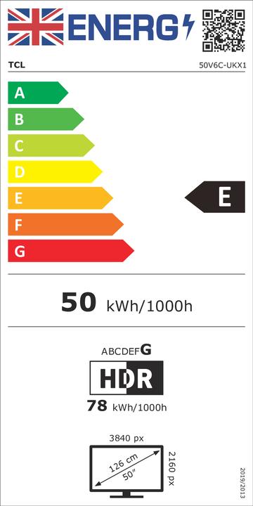 Energy Label TCL 50V6C 126 cm (50) (50", LED, 4K, 2025)