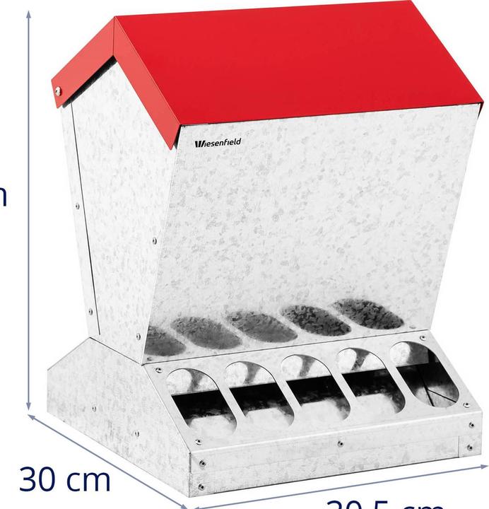 Produktbild Wiesenfield Futterautomat Huhn Hühnerfutterautomat Hühner Futterspender 12 kg rotes Dach