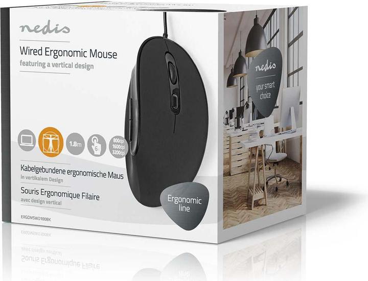 Image du produit Nedis Souris ergonomique filaire - droitier - 6 boutons - 3200 DPI - câble de 1,8 m - noir (Filaire)