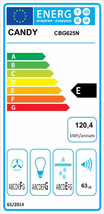 Energie-Label Candy CBG625N Dunstabzugshaube Eingebaut ³/h E (Flachschirmhaube)
