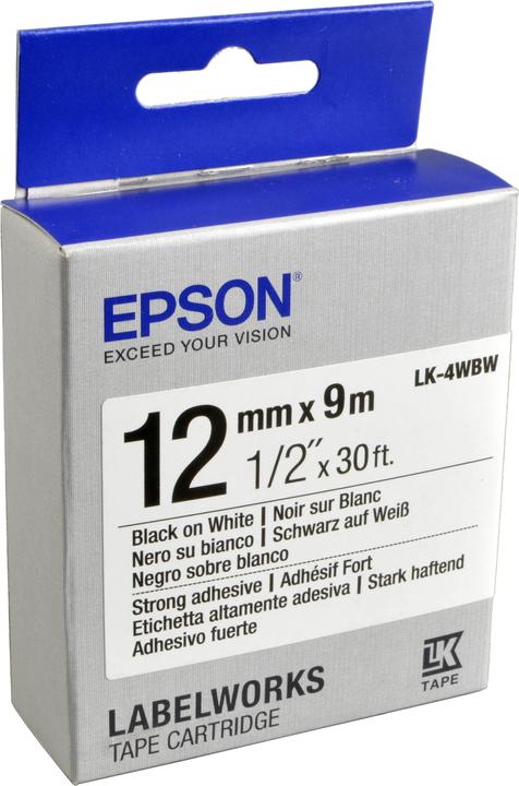 Actual product image Epson Label cassette LK-4WBW (1.20 cm, Black, White)