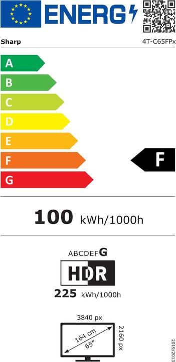 Label énergétique Sharp TV 65FP2EA 65, 3840 x 2160 (Ultra HD 4K), QLED (65", LED, 4K, 2023)