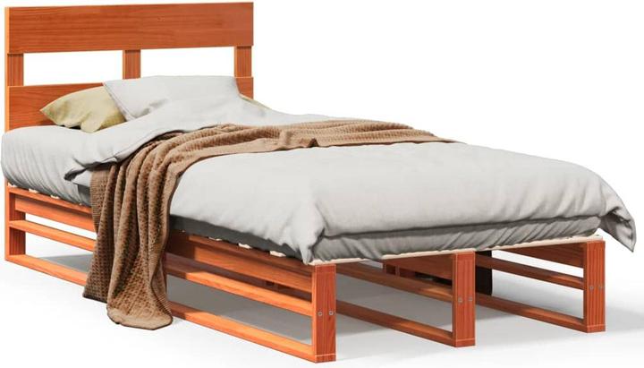 Produktbild VidaXL Massivholzbett Holzbett Bett Palettenbett mit Kopfteil 135x190cm Kiefer (135 x 190 cm)