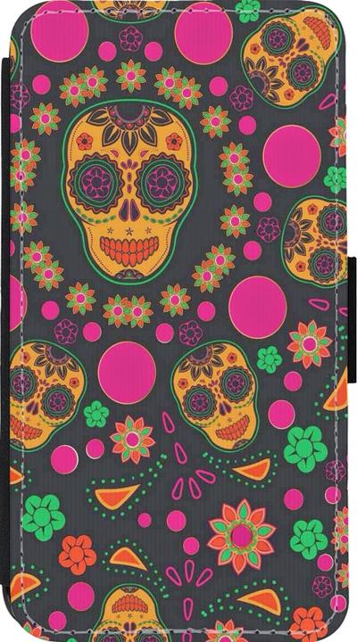 Actual product image PhoneLook Cover Wallet black Halloween 22 colourful mexican skulls (Apple iPhone 13 mini)