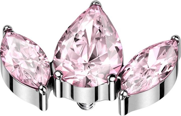 Star Piercing Dermal Anchor silber zwei Ovale und ein Tropfen Kristall pink (ohne Messing, Titan G23)