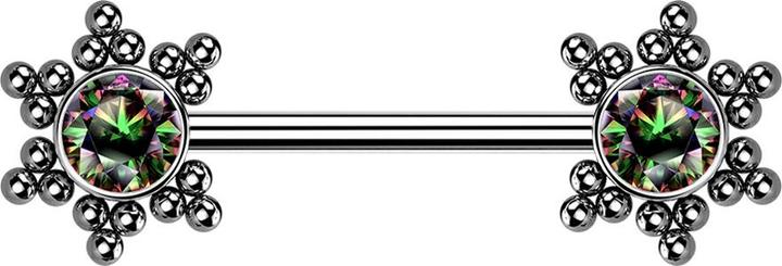 Produktbild Star Piercing Threadless Barbell silber Stern Kugeln mit Kristall dunkel multicolor (ohne Messing, Chirurgenstahl 316L)