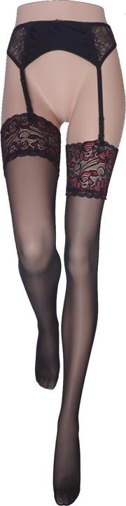 Actual product image Levee Satin Sheers suspender stockings, colour 601 black-red, size 58-60 (20 DEN, 58 - 60)