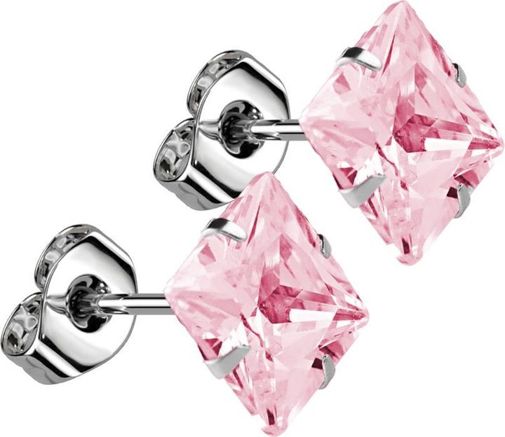 Actual product image Star Piercing Ear studs with square crystal pink (Surgical steel 316L, without brass)