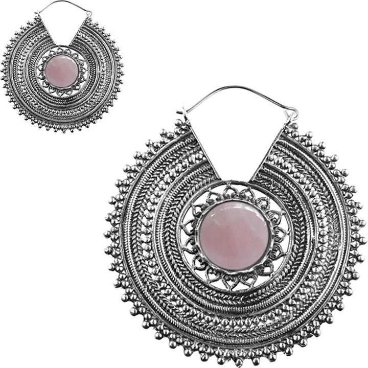 Produktbild Star Piercing Ohrring silber gepunktet und geflochten mit Rosenquarz Stein (Messing, Mineralisch)