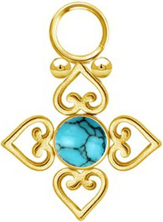 Star Piercing Anhänger vergoldet Türkis Stein vier filigrane Herzen (ohne Messing, Chirurgenstahl 316L, Mineralisch)