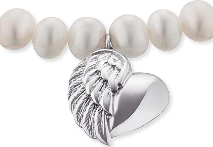 Actual product image Engelsrufer Pearl bracelet Heart with angel wings ERB-HEARTWINGPE (L) (17 cm, Perle, Silver rhodium-plated)