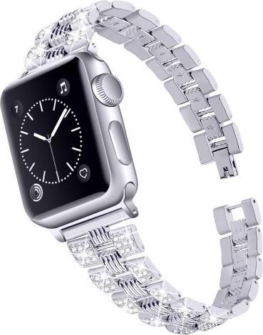 Produktbild Cover-Discount Apple Watch 42/44/45mm - Edelstahl mit Strass Armband silber (42 mm, 44 mm, 45 mm, Edelstahl)