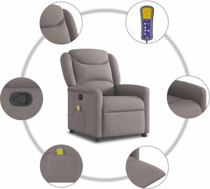 Immagine prodotto VidaXL Poltrona massaggiante Tessuto Taupe Poltrona TV massaggiante Poltrona con funzione massaggio
