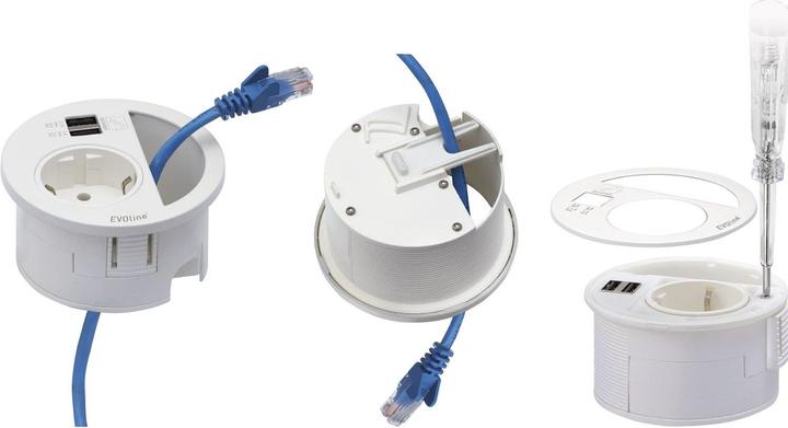Produktbild Evoline Circle80 Steckdose mit Kabeldurchgang und USB-A+C-Doppelcharger, schwarz