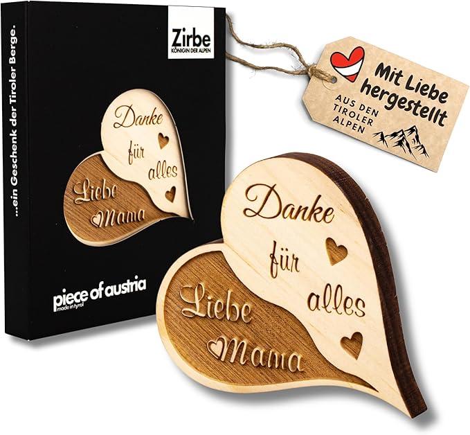 ZNatur Zirben Arven Holz Herz Geschenk Deko mit Gravur Danke für alles Liebe Mama No.129
