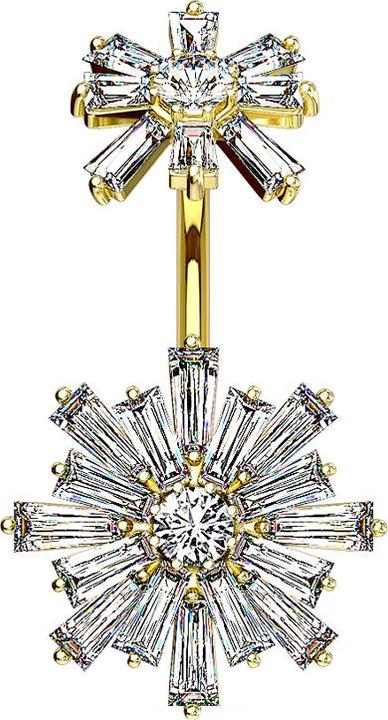 Produktbild Star Piercing Banane Innengewinde 14k vergoldet doppel Kristallblume (Messing, Chirurgenstahl 316L)