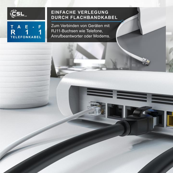 Image du produit CSL Câble téléphonique plat, TAE-F mâle vers RJ11, prise téléphonique vers téléphone, câble plat, fax