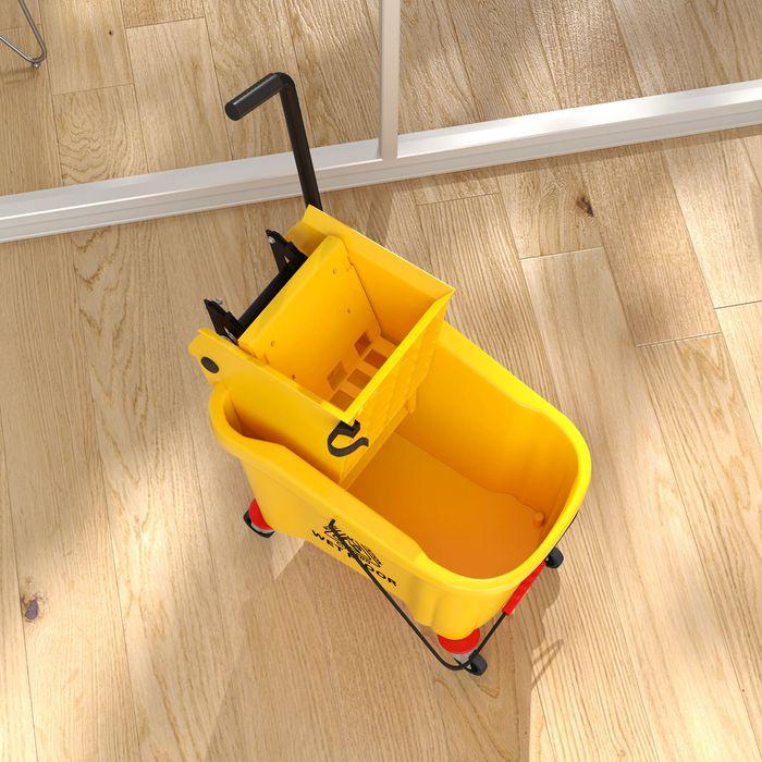 Actual product image Swisshandel24 Putzwagen Reinigungswagen 36 Liter Eimer mit Presse, Mopp und Griff Gelb (1 pcs.)