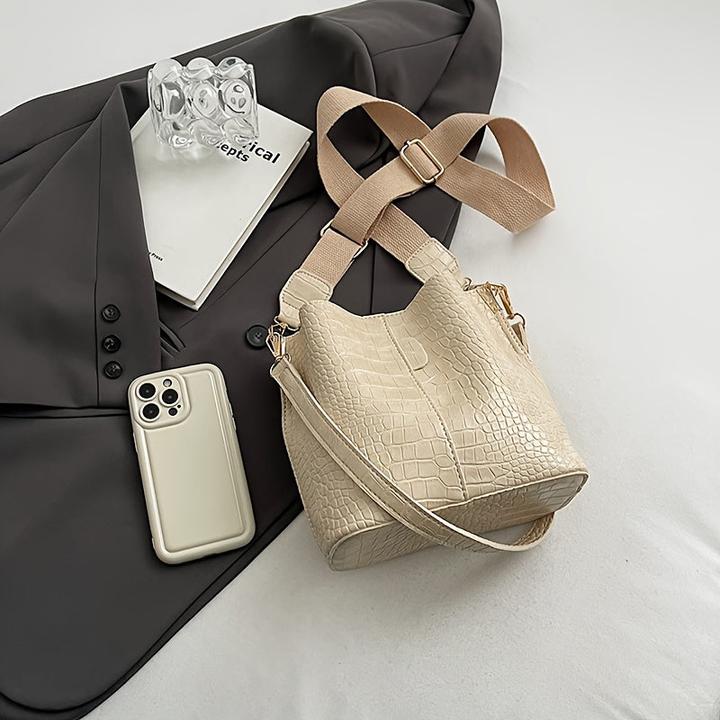Only-Bags.Store Bucket Bag mit Krokodilmuster - Vielseitige Schulter- und Umhängetasche, schmutzabweisendes