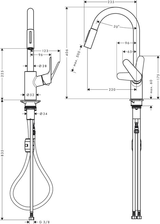 Image du produit hansgrohe Focus M41 Mitigeur Cuisine 240, douchette extractible, 2 jets