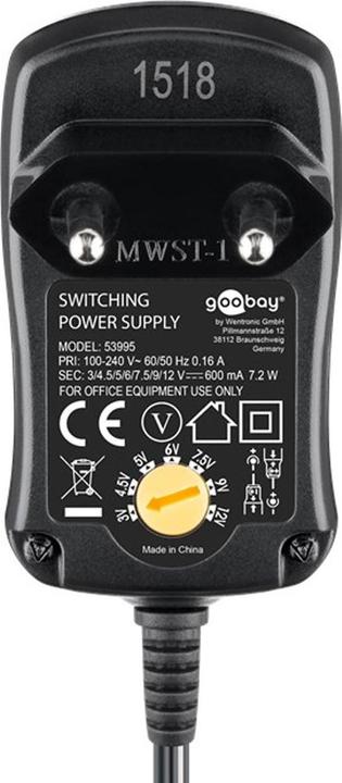 Actual product image Goobay 3 V - 12 V Universal-Netzteil 0.6 A