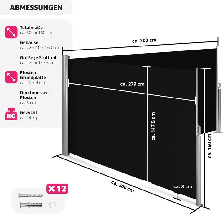 Immagine prodotto tectake Tenda laterale doppia (6 m)