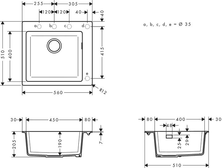 Actual product image hansgrohe HG fitted sink 450 S510-F450 stone grey (Fitted sink, 51 cm, 56 cm)