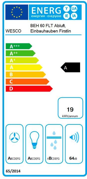 Energie-Label Berbel Einbauhauben Firstline BEH 60 FLT Abluft (4011590-000)