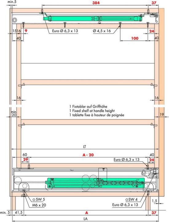 Actual product image HAWA Hochschrank-Front-Full-extension runners -FORTE for wooden constructions