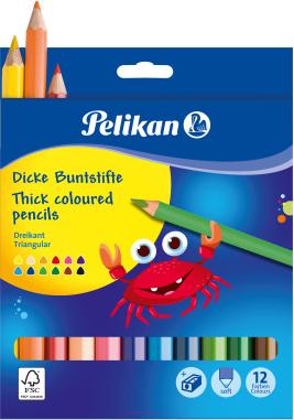 Produktbild Pelikan Buntstifte Jumbo dreieckig (Hellgrün, Dunkelblau, Orange, Dunkelgrün, Violett, Rot, Hautfarbe, Schwarz, Gelb, Pink, Hellblau, Braun, 12 x)