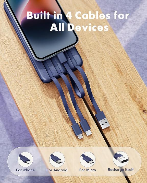 Produktbild Charmast Powerbank mit 4 integrierten Ladekabeln (10000 mAh)