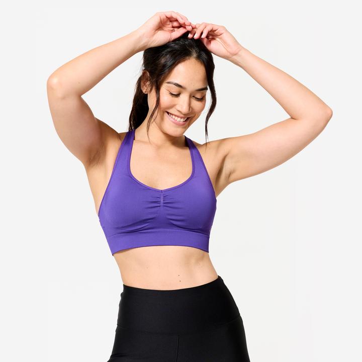 Produktbild Decathlon Sport-Bustier Damen gekreuzte Träger leichter Halt - violett (XL)