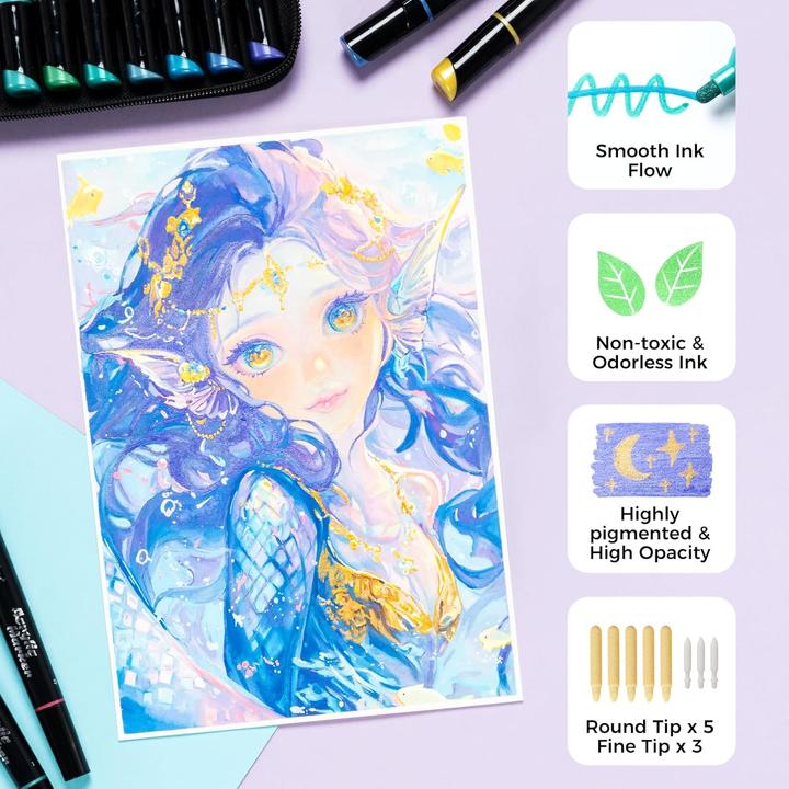 Actual product image Ohuhu Kakaako acrylic pencils (Gold, Silver, Bronze, Multicoloured, Metallic, Copper, 3 mm, 30 x)