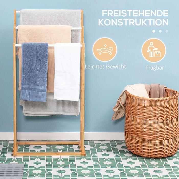 Image du produit Swisshandel24 Porte-serviettes Porte-serviettes sur pied avec 3 tringles Porte-serviettes de bain sans perçage